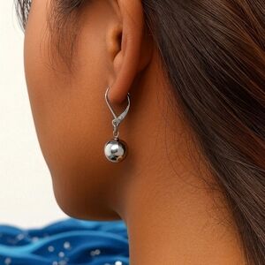 Modern White Gold Ball Trendy Drop Earrings | 18K Plated Stainless Steel Chic